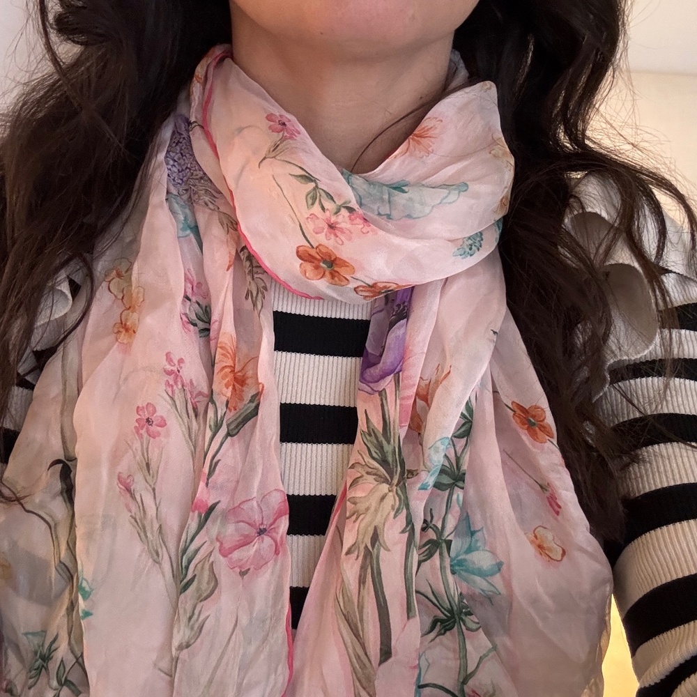 Pink Floral Print Salvatore Ferragamo Silk Scarf 76"